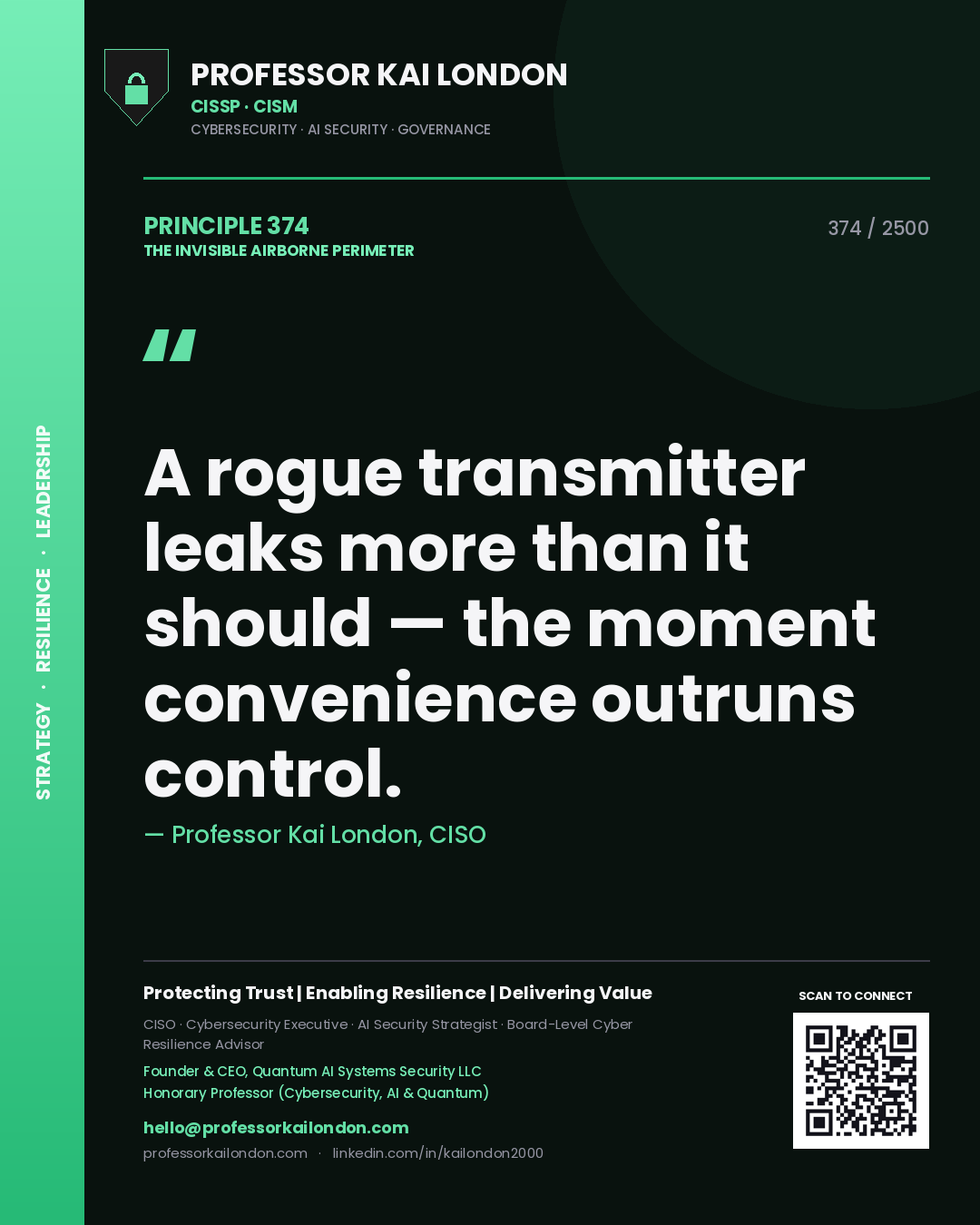 Professor Kai London principle 374: A rogue transmitter leaks more than it should — the moment convenience outruns control.