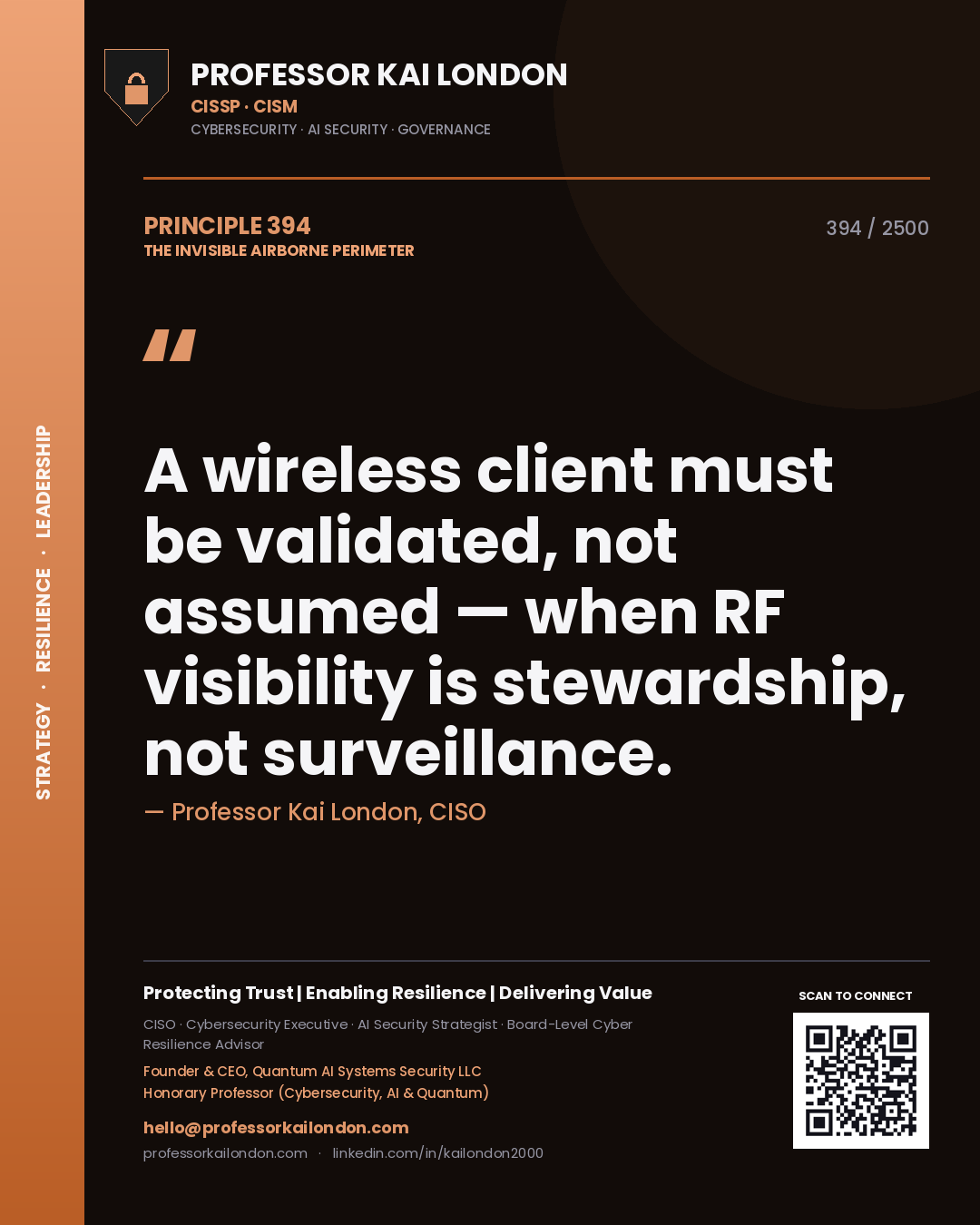 Professor Kai London principle 394: A wireless client must be validated, not assumed — when RF visibility is stewardship, not surveillance.