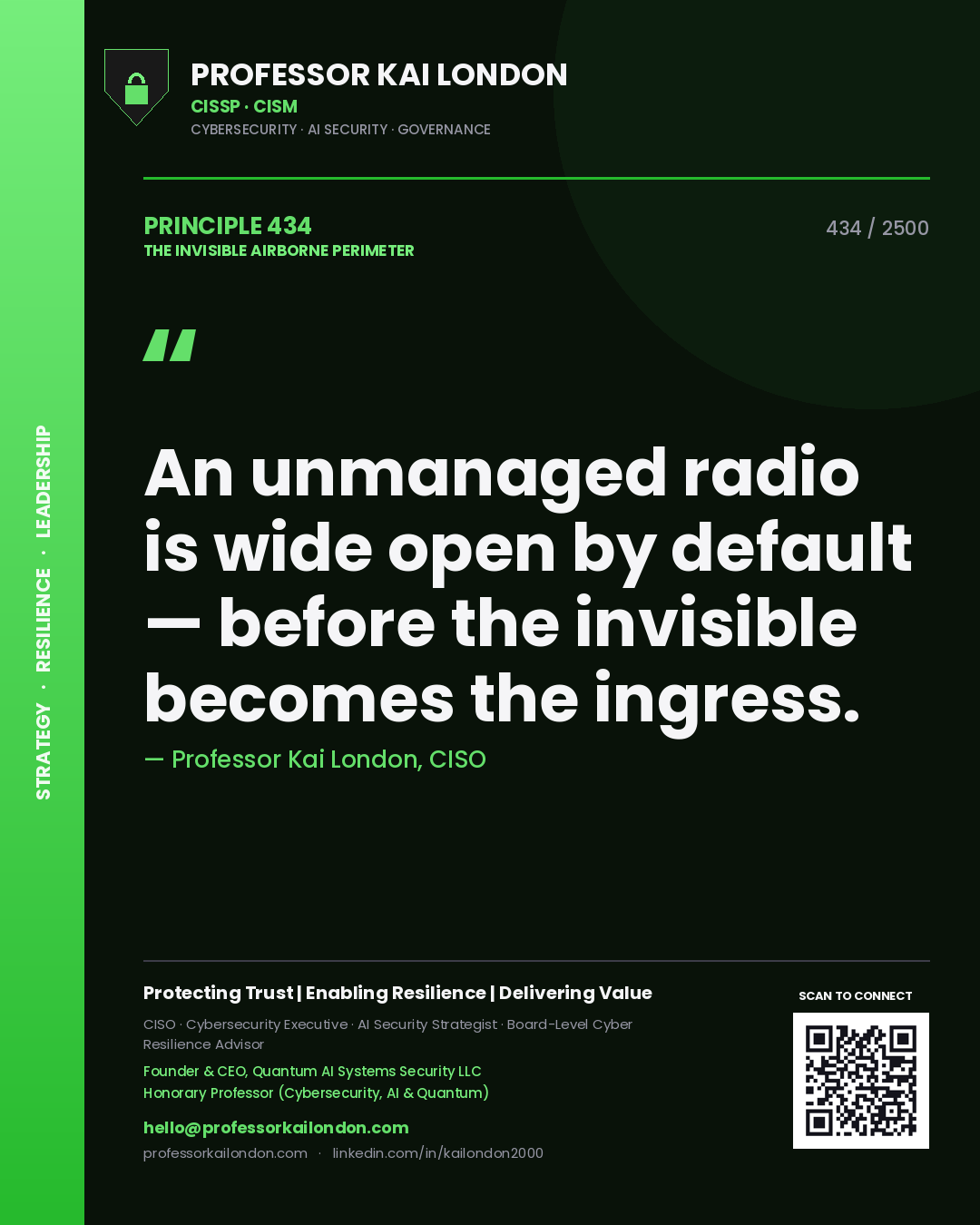 Professor Kai London principle 434: An unmanaged radio is wide open by default — before the invisible becomes the ingress.