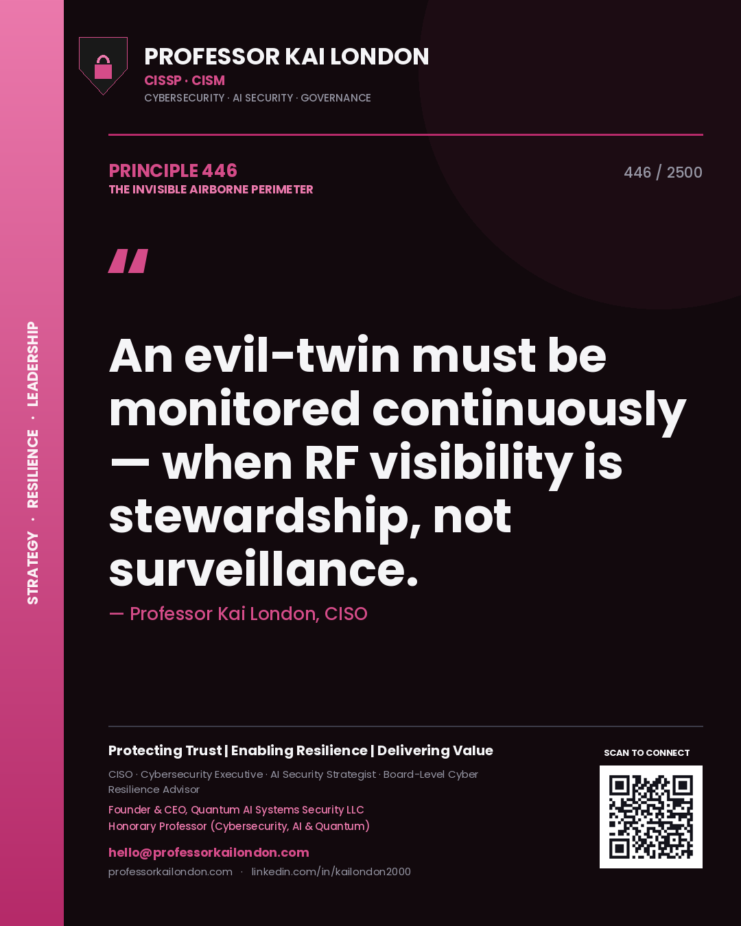 Professor Kai London principle 446: An evil-twin must be monitored continuously — when RF visibility is stewardship, not surveillance.