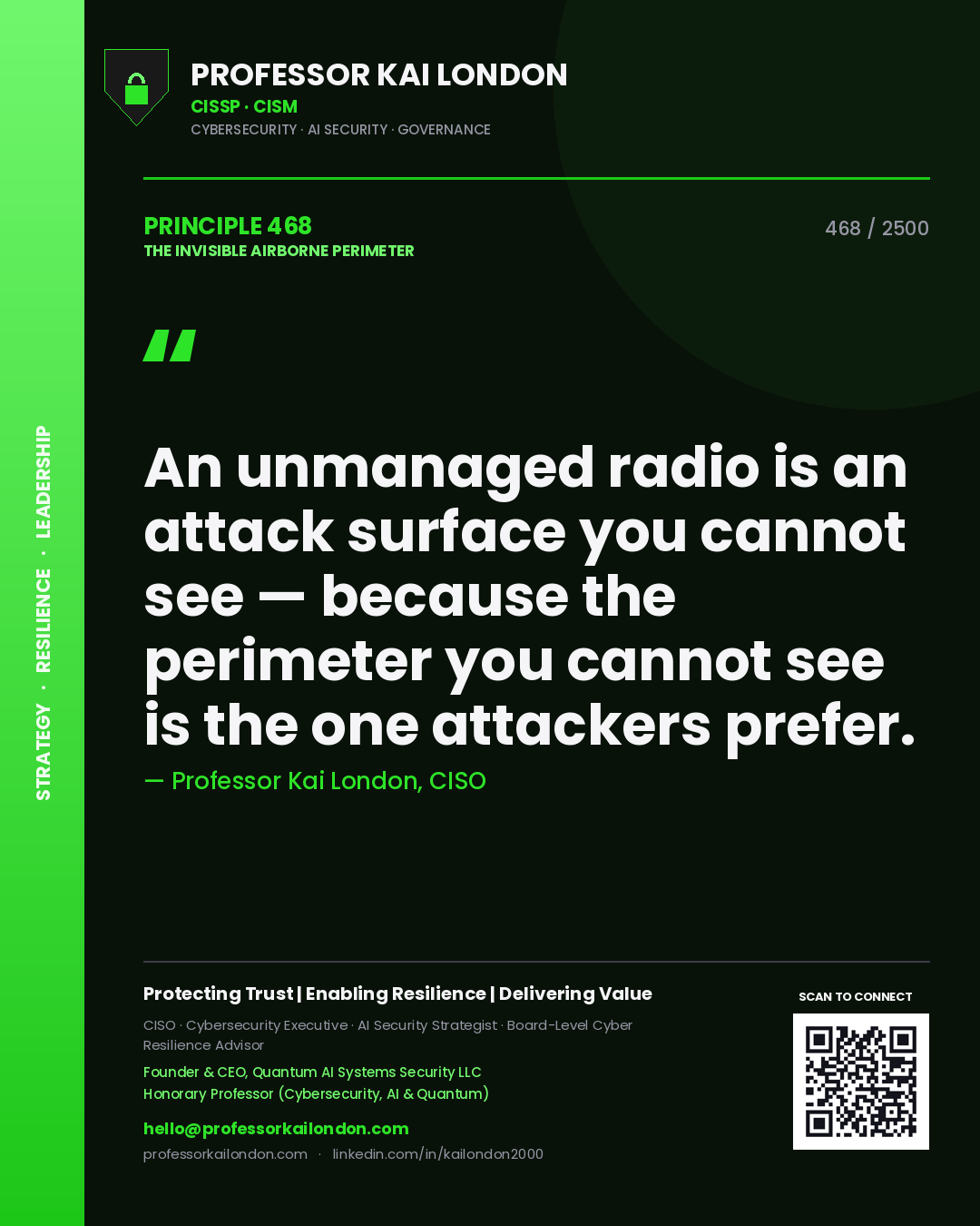 Professor Kai London principle 468: An unmanaged radio is an attack surface you cannot see — because the perimeter you cannot see is the one attackers prefer.