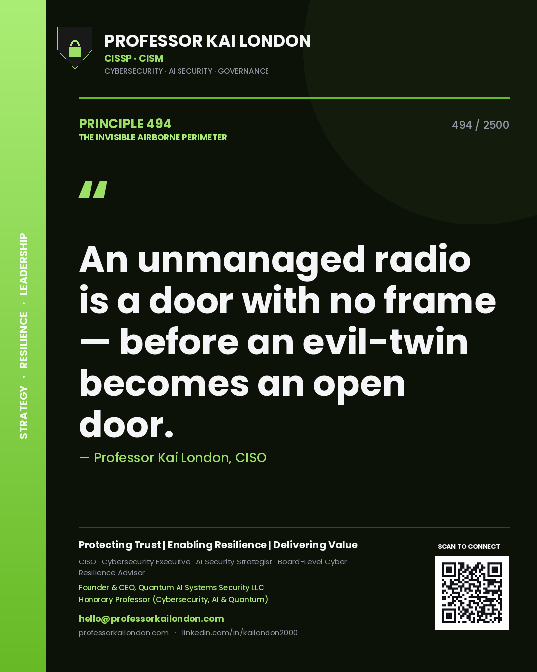 Professor Kai London principle 494: An unmanaged radio is a door with no frame — before an evil-twin becomes an open door.