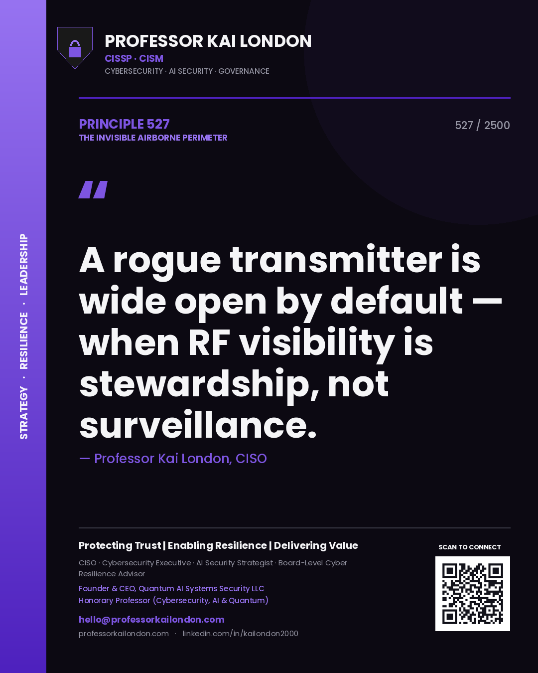 Professor Kai London principle 527: A rogue transmitter is wide open by default — when RF visibility is stewardship, not surveillance.