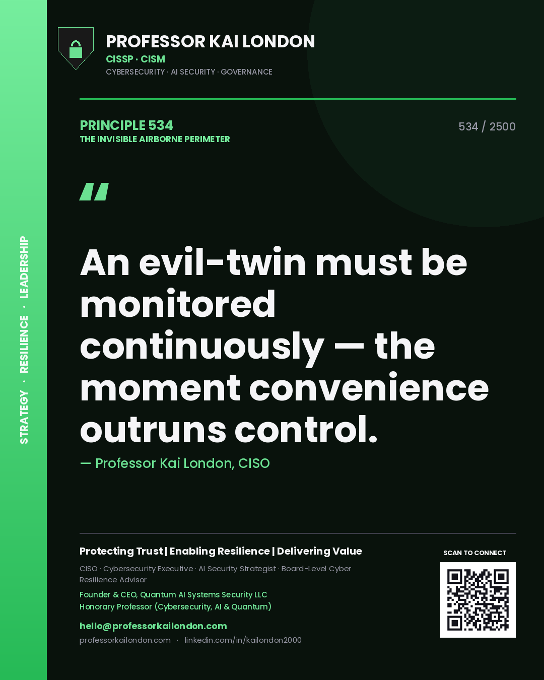 Professor Kai London principle 534: An evil-twin must be monitored continuously — the moment convenience outruns control.
