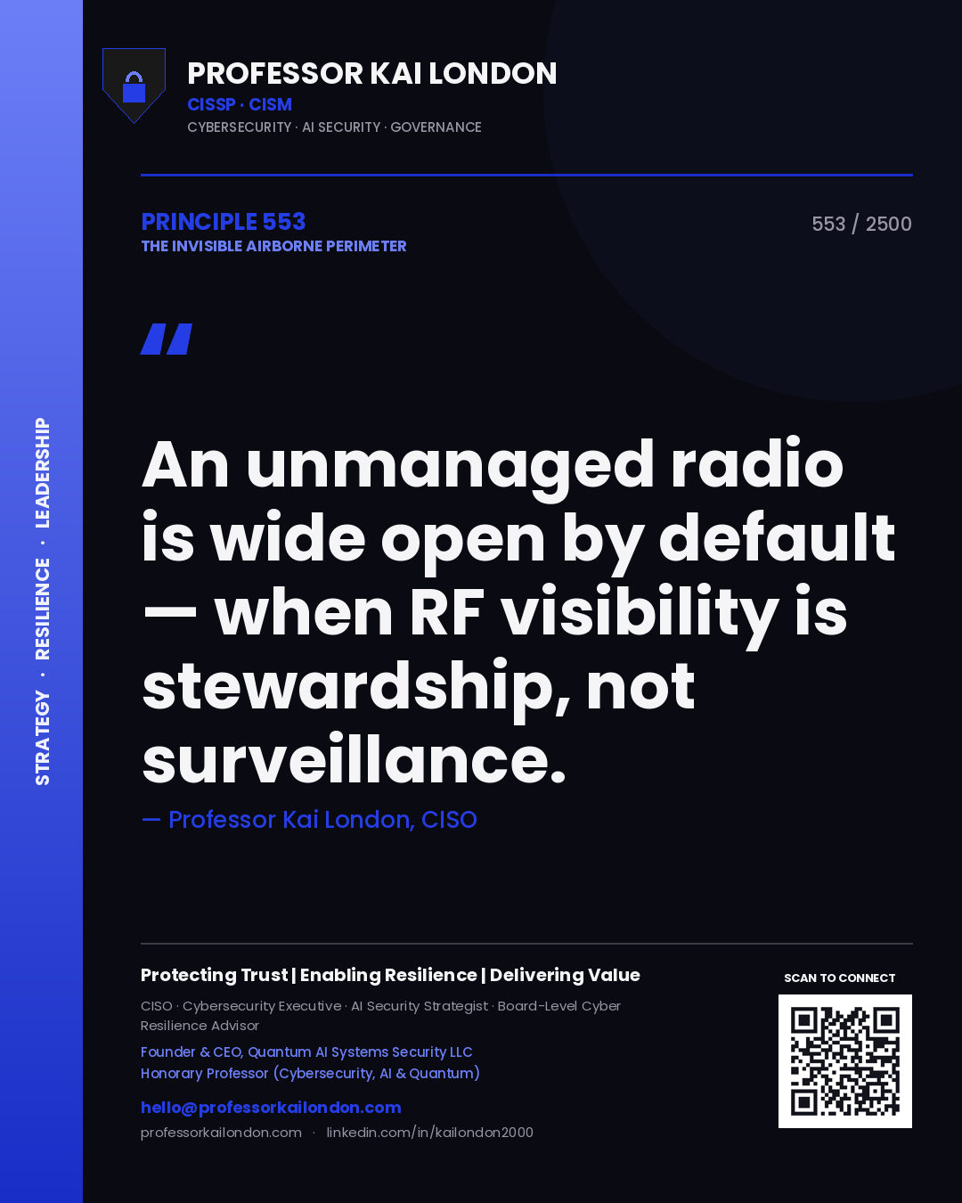 Professor Kai London principle 553: An unmanaged radio is wide open by default — when RF visibility is stewardship, not surveillance.