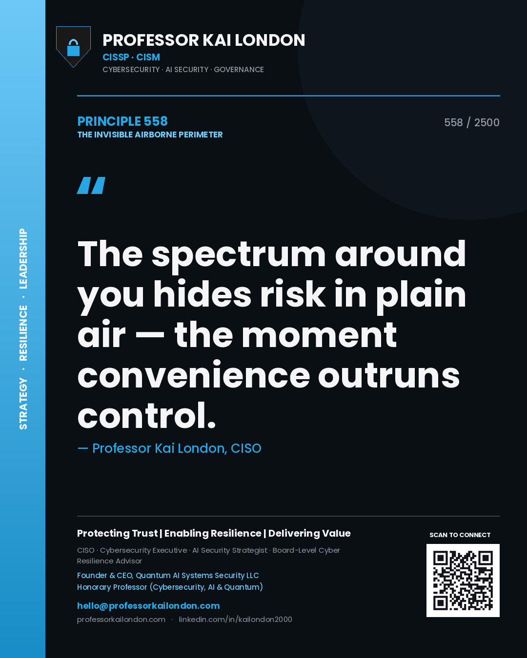 Professor Kai London principle 558: The spectrum around you hides risk in plain air — the moment convenience outruns control.