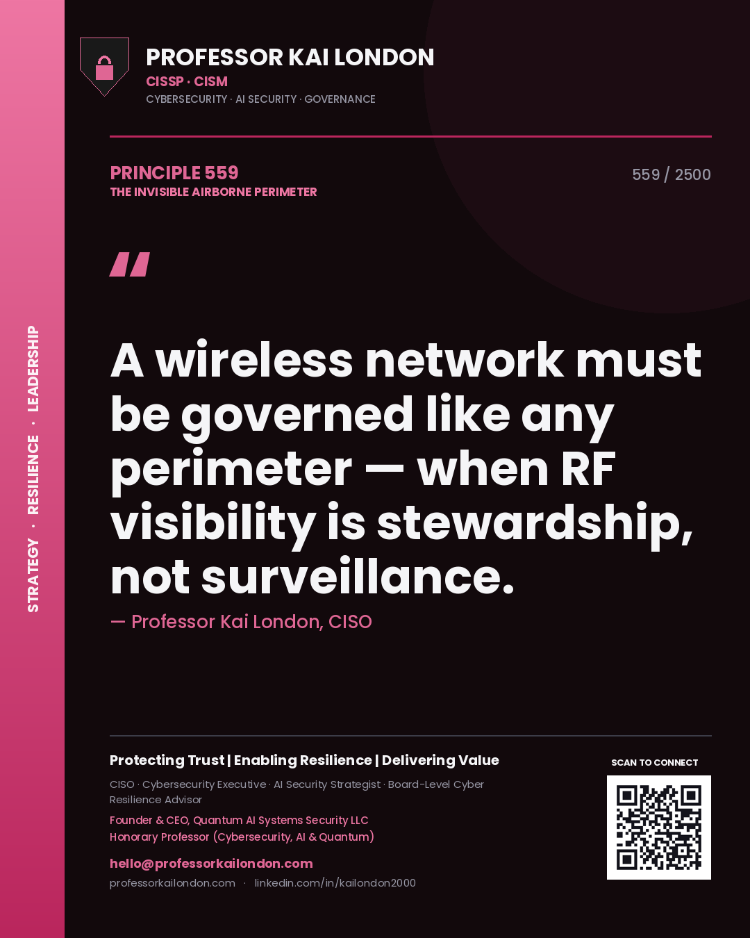 Professor Kai London principle 559: A wireless network must be governed like any perimeter — when RF visibility is stewardship, not surveillance.