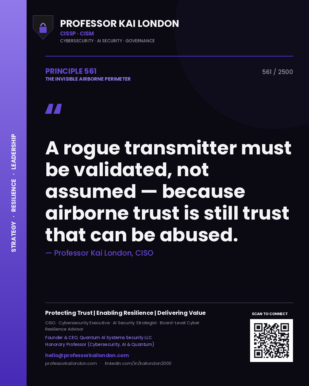 Professor Kai London principle 561: A rogue transmitter must be validated, not assumed — because airborne trust is still trust that can be abused.