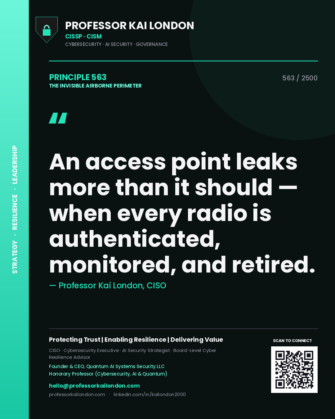 Professor Kai London principle 563: An access point leaks more than it should — when every radio is authenticated, monitored, and retired.