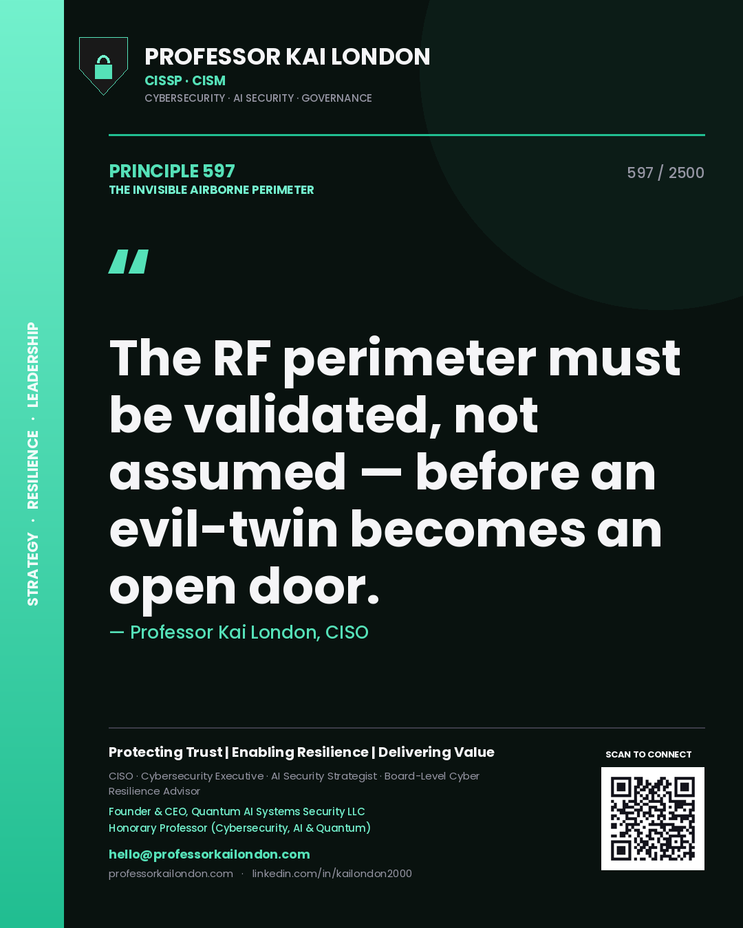 Professor Kai London principle 597: The RF perimeter must be validated, not assumed — before an evil-twin becomes an open door.