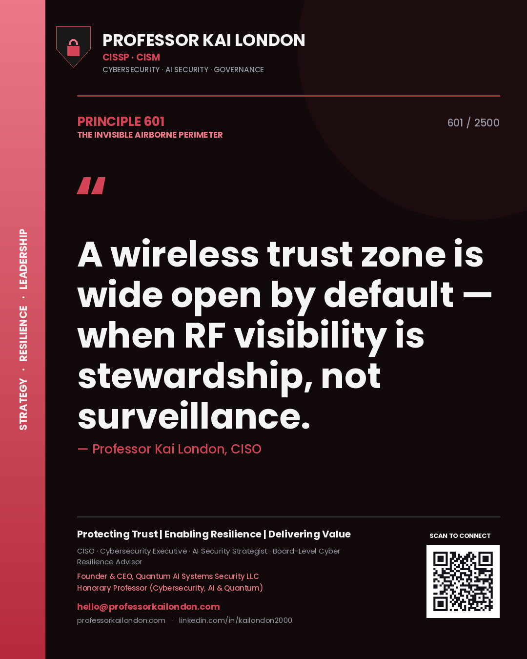 Professor Kai London principle 601: A wireless trust zone is wide open by default — when RF visibility is stewardship, not surveillance.