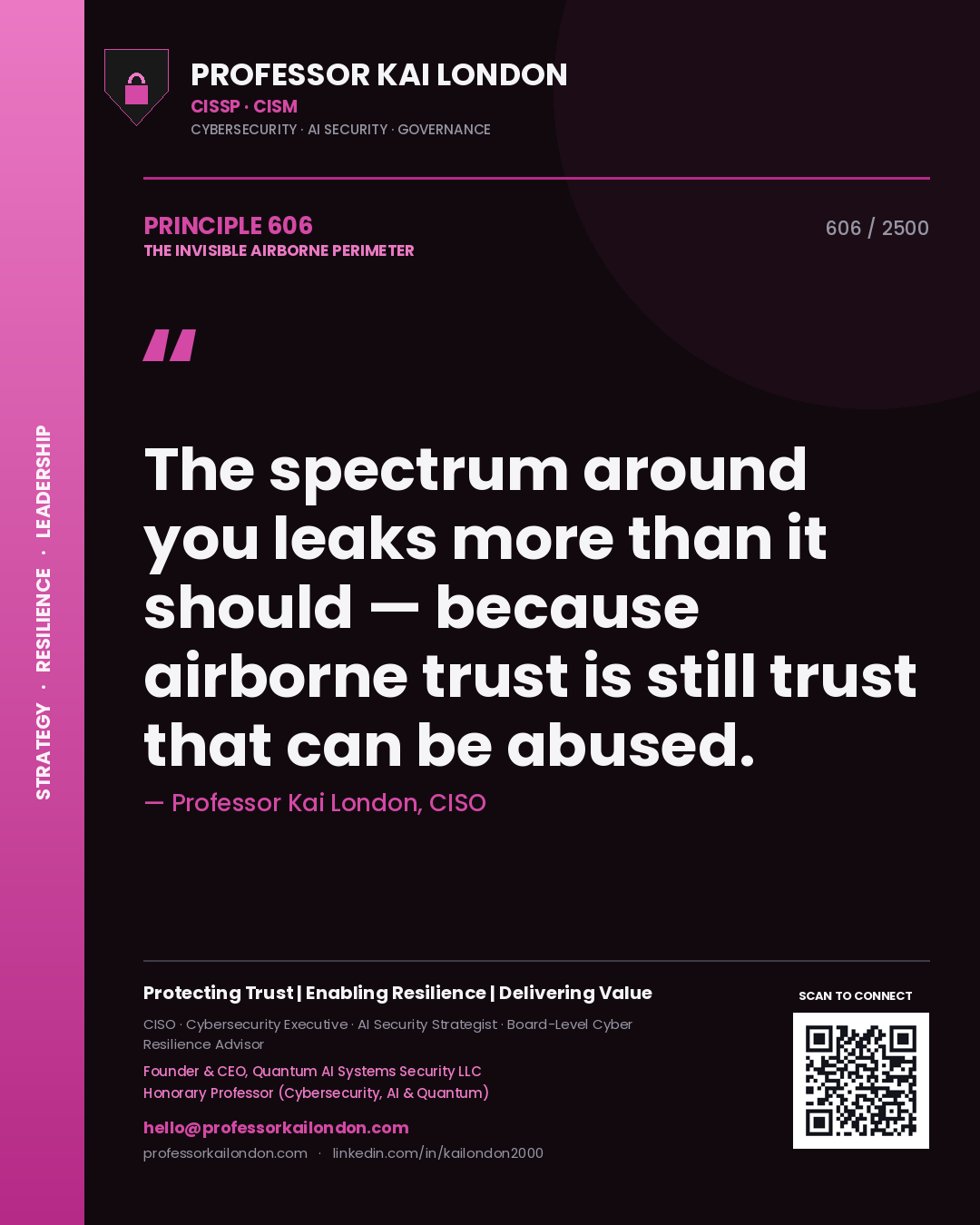 Professor Kai London principle 606: The spectrum around you leaks more than it should — because airborne trust is still trust that can be abused.