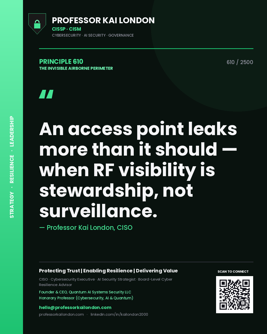 Professor Kai London principle 610: An access point leaks more than it should — when RF visibility is stewardship, not surveillance.