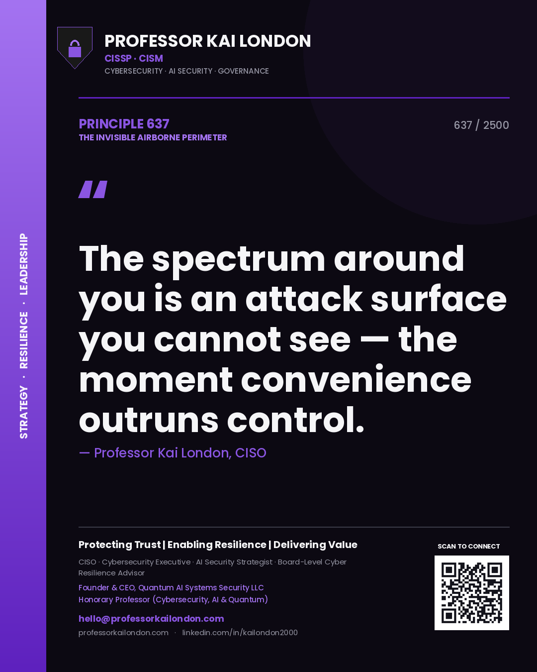 Professor Kai London principle 637: The spectrum around you is an attack surface you cannot see — the moment convenience outruns control.