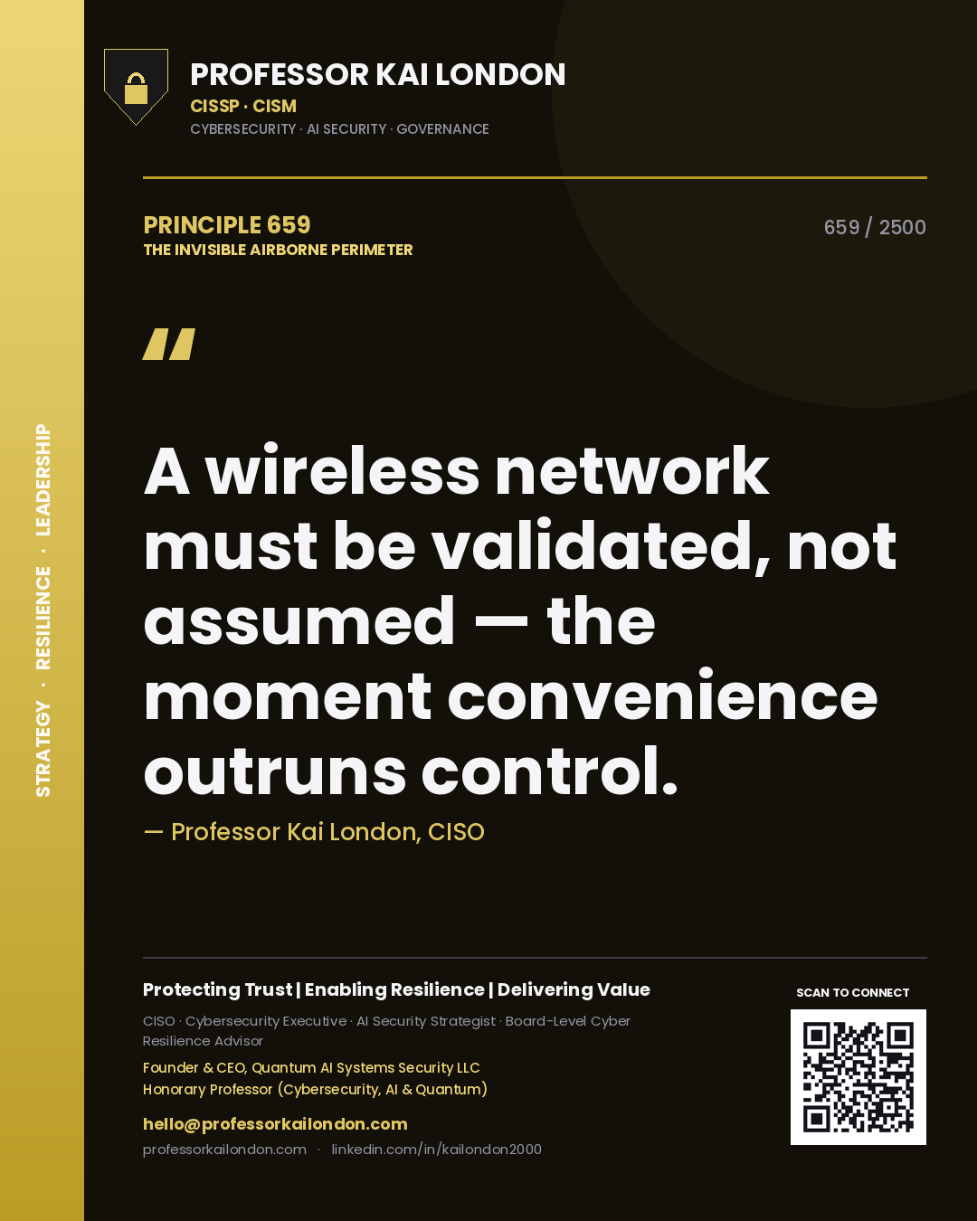 Professor Kai London principle 659: A wireless network must be validated, not assumed — the moment convenience outruns control.