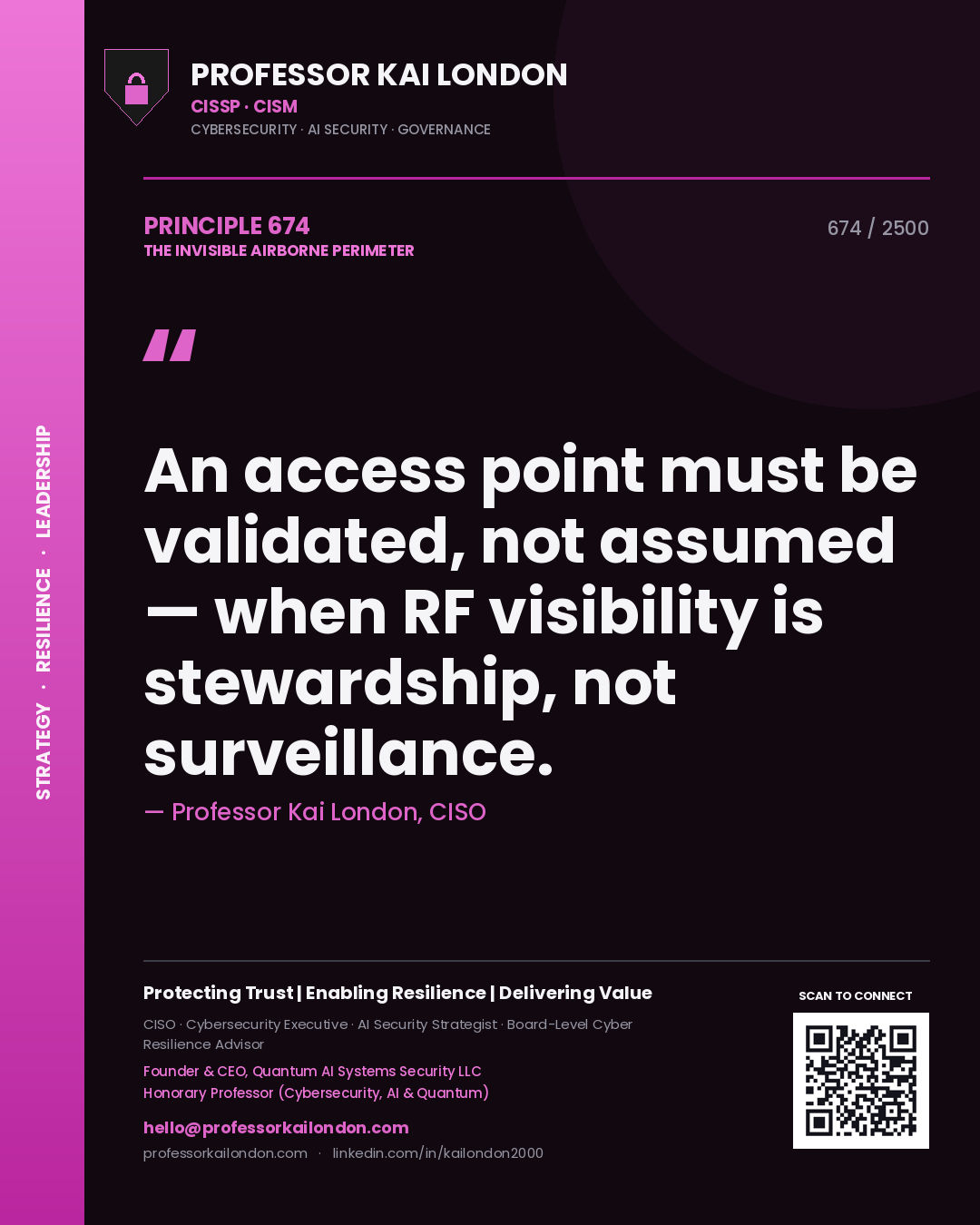 Professor Kai London principle 674: An access point must be validated, not assumed — when RF visibility is stewardship, not surveillance.