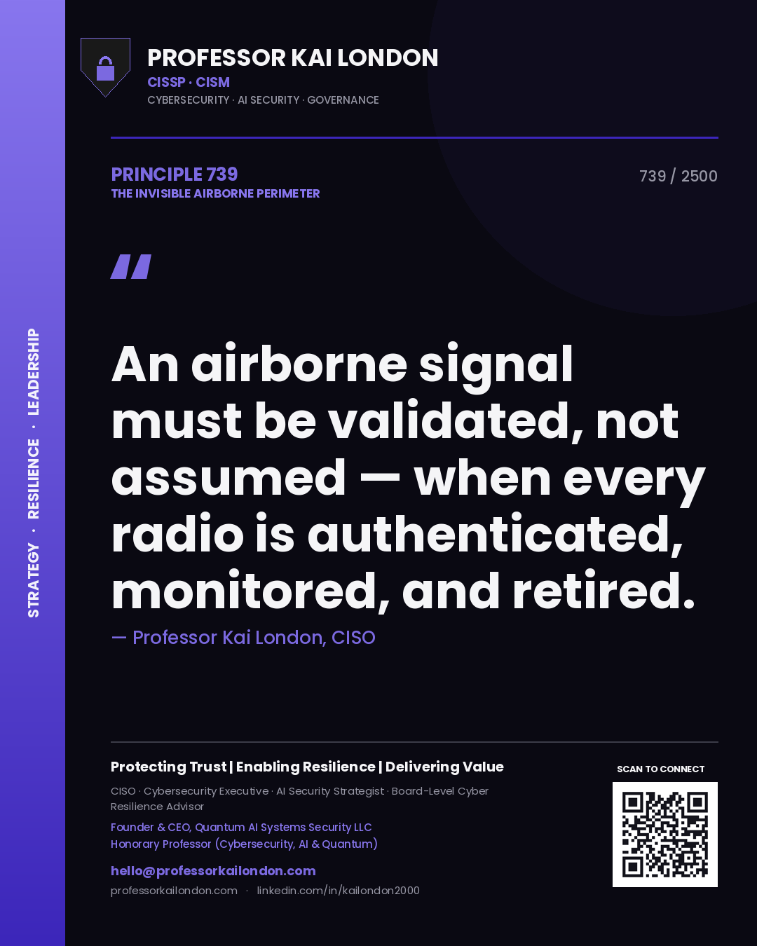 Professor Kai London principle 739: An airborne signal must be validated, not assumed — when every radio is authenticated, monitored, and retired.
