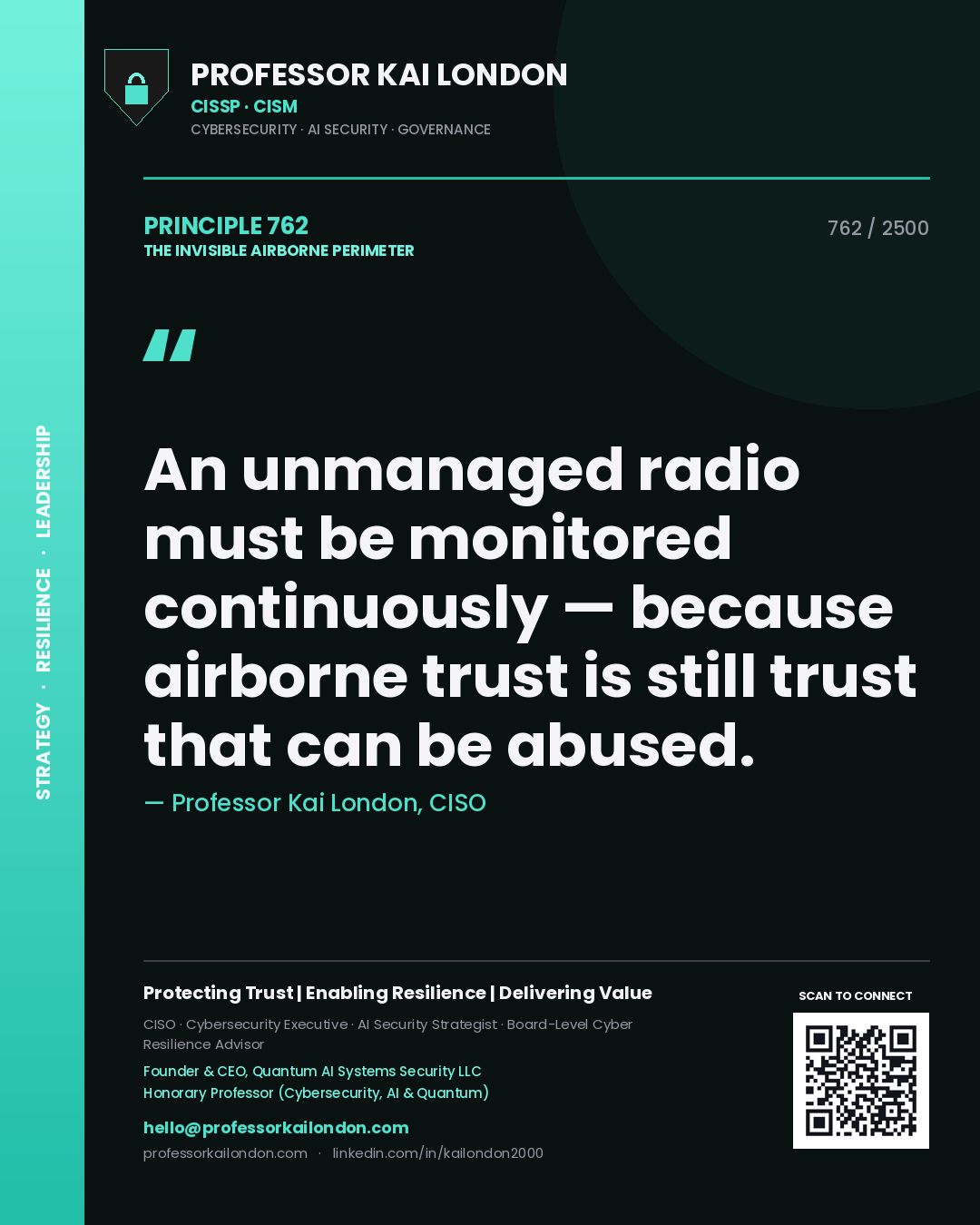 Professor Kai London principle 762: An unmanaged radio must be monitored continuously — because airborne trust is still trust that can be abused.