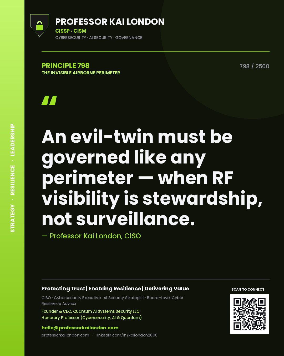 Professor Kai London principle 798: An evil-twin must be governed like any perimeter — when RF visibility is stewardship, not surveillance.