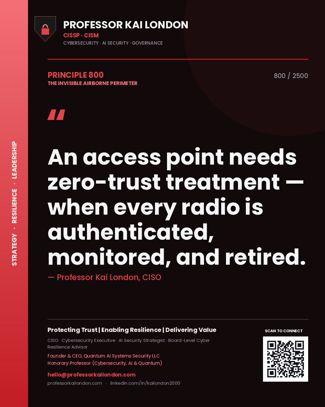 Professor Kai London principle 800: An access point needs zero-trust treatment — when every radio is authenticated, monitored, and retired.