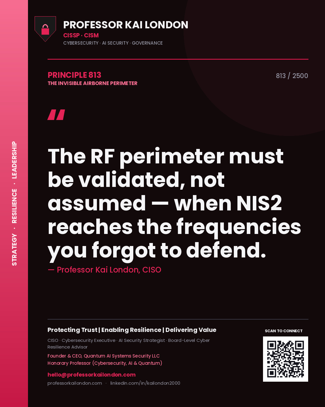 Professor Kai London principle 813: The RF perimeter must be validated, not assumed — when NIS2 reaches the frequencies you forgot to defend.