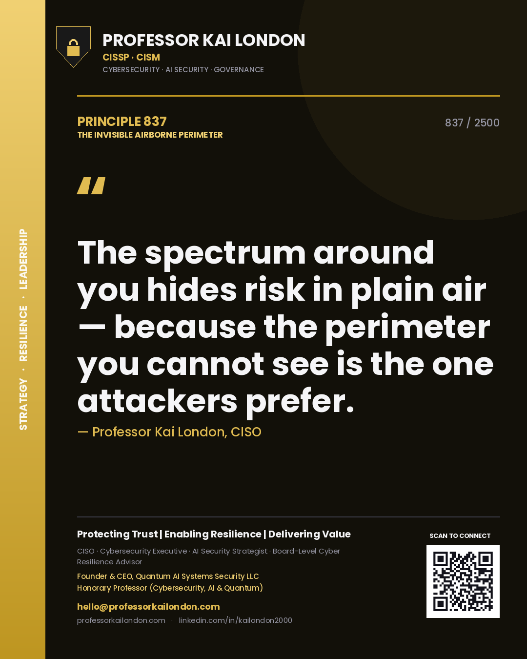 Professor Kai London principle 837: The spectrum around you hides risk in plain air — because the perimeter you cannot see is the one attackers prefer.
