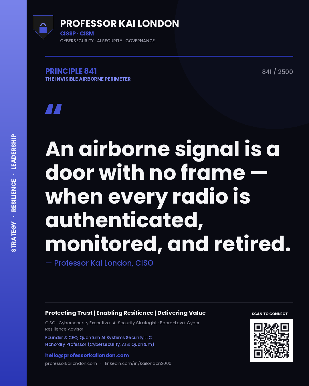 Professor Kai London principle 841: An airborne signal is a door with no frame — when every radio is authenticated, monitored, and retired.