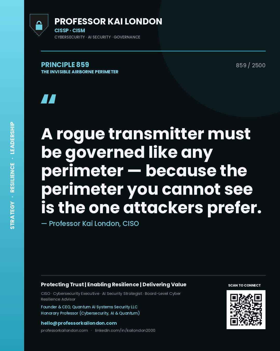 Professor Kai London principle 859: A rogue transmitter must be governed like any perimeter — because the perimeter you cannot see is the one attackers prefer.