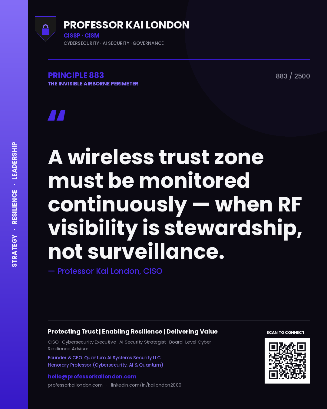Professor Kai London principle 883: A wireless trust zone must be monitored continuously — when RF visibility is stewardship, not surveillance.