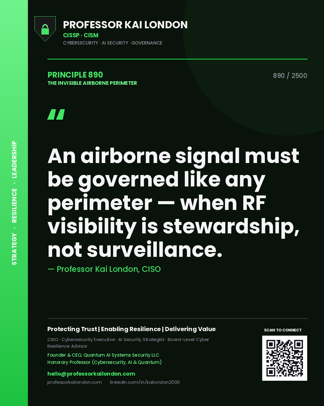 Professor Kai London principle 890: An airborne signal must be governed like any perimeter — when RF visibility is stewardship, not surveillance.