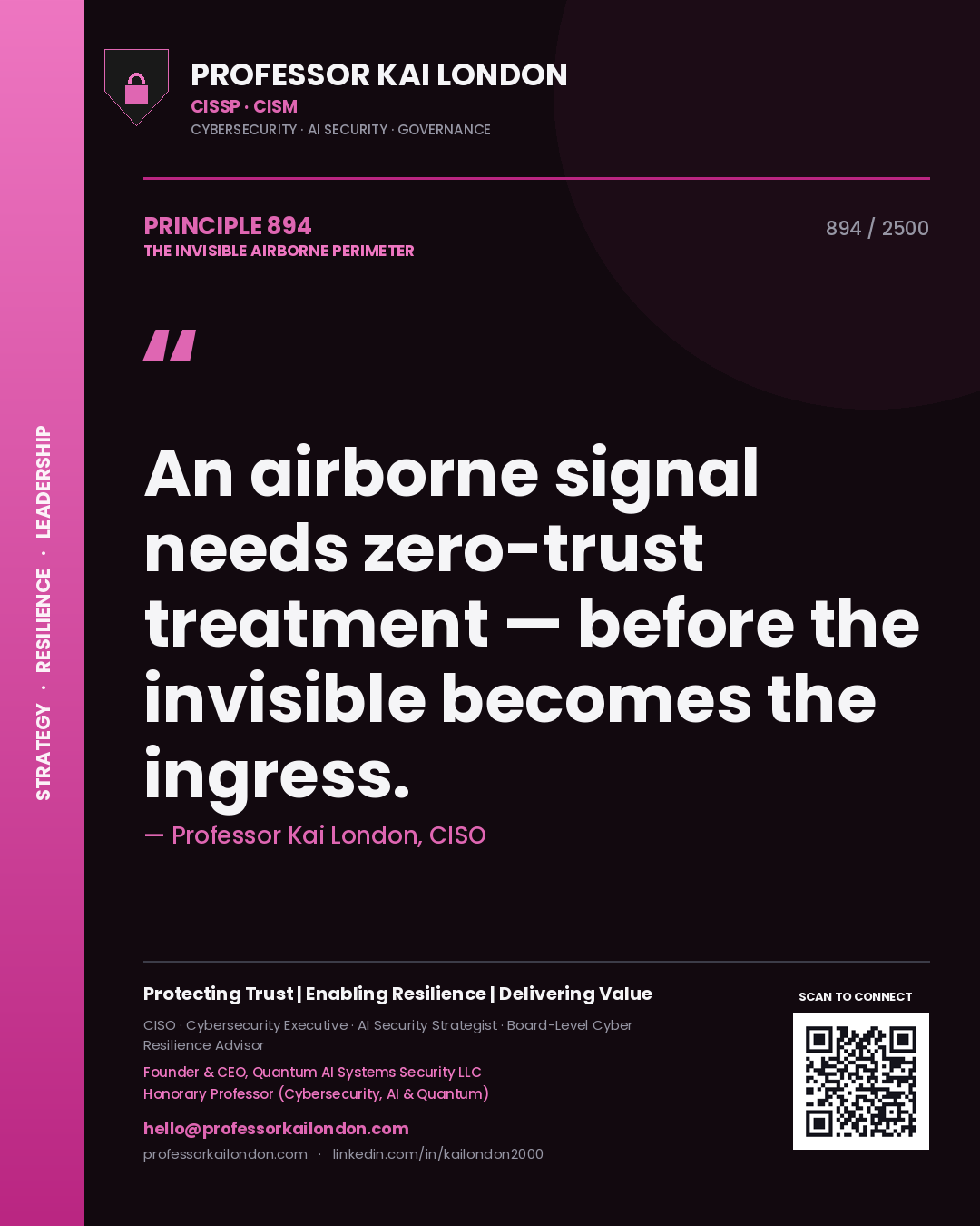 Professor Kai London principle 894: An airborne signal needs zero-trust treatment — before the invisible becomes the ingress.