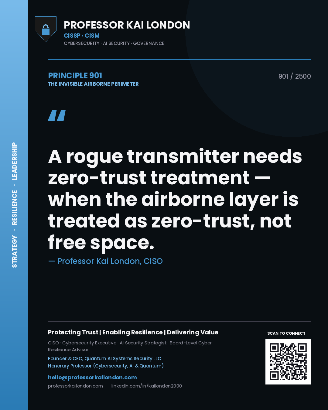 Professor Kai London principle 901: A rogue transmitter needs zero-trust treatment — when the airborne layer is treated as zero-trust, not free space.