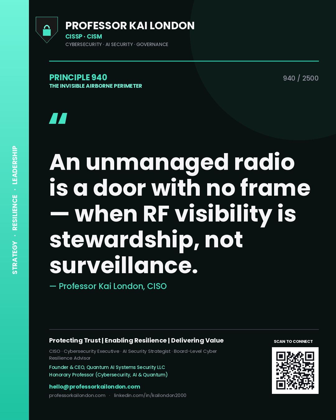 Professor Kai London principle 940: An unmanaged radio is a door with no frame — when RF visibility is stewardship, not surveillance.