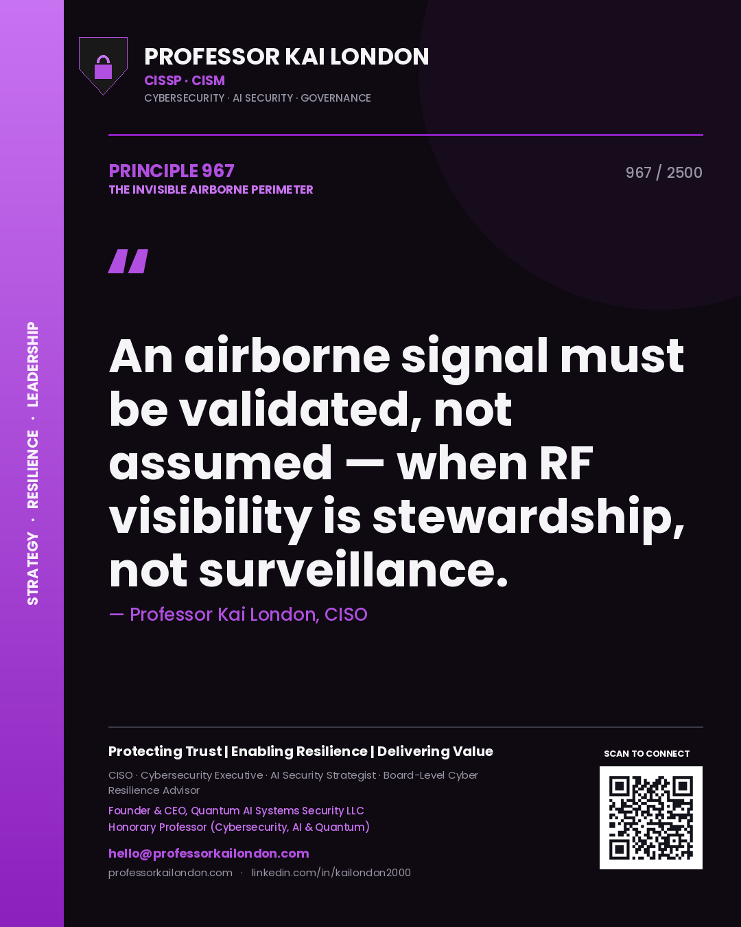Professor Kai London principle 967: An airborne signal must be validated, not assumed — when RF visibility is stewardship, not surveillance.
