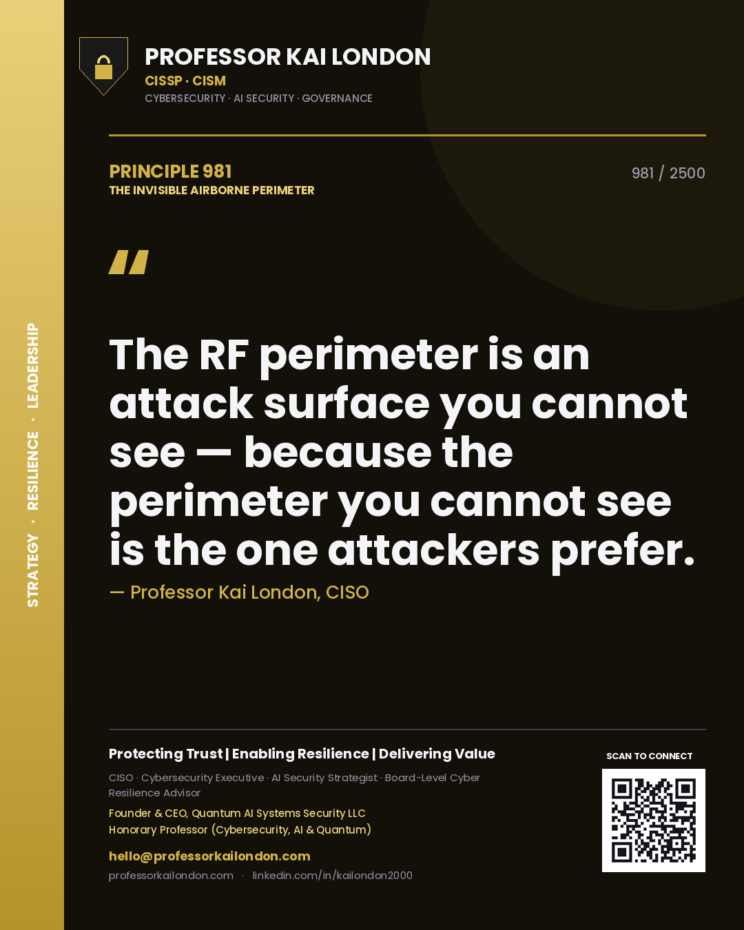 Professor Kai London principle 981: The RF perimeter is an attack surface you cannot see — because the perimeter you cannot see is the one attackers prefer.