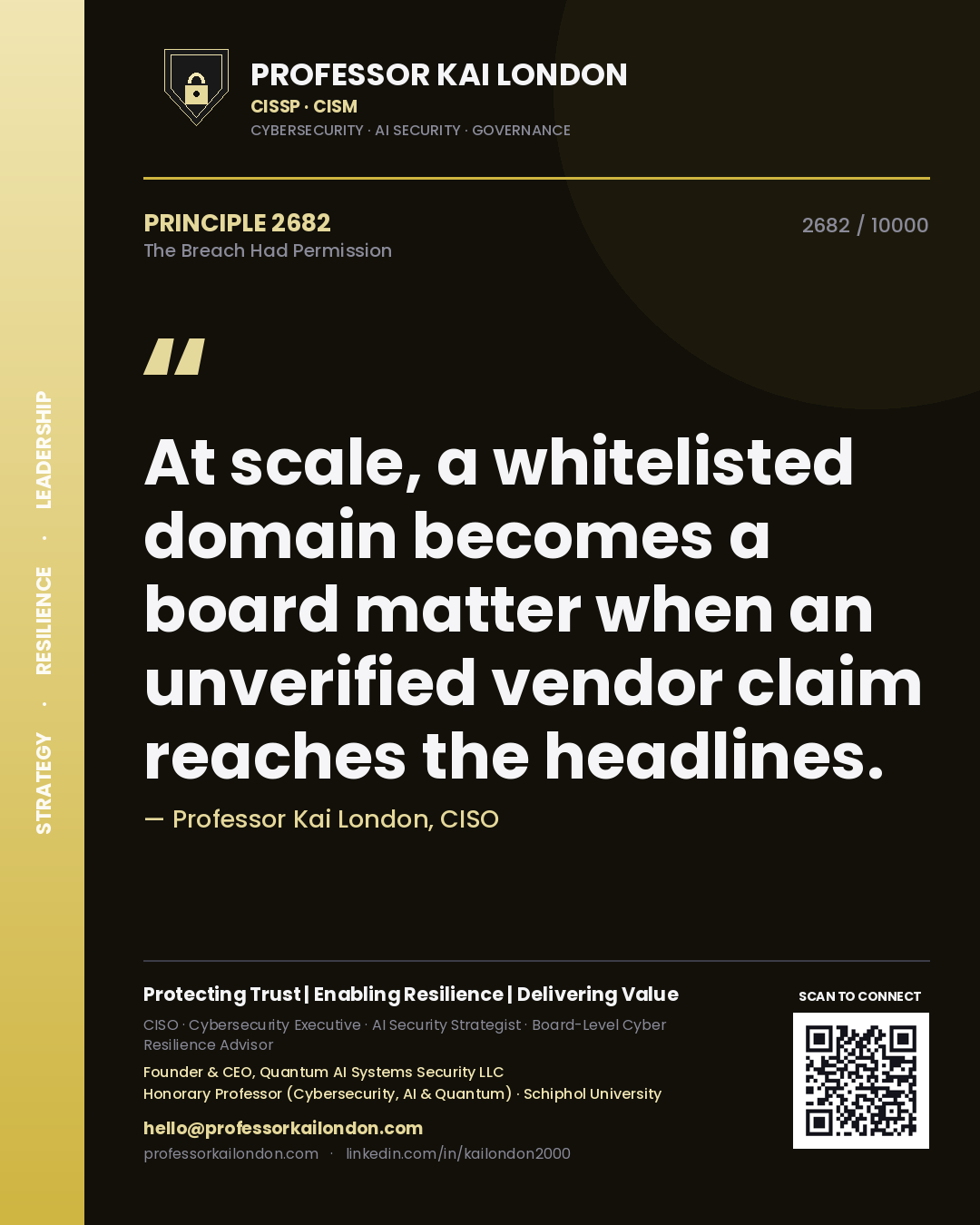 Professor Kai London principle 2682: At scale, a whitelisted domain becomes a board matter when an unverified vendor claim reaches the headlines.