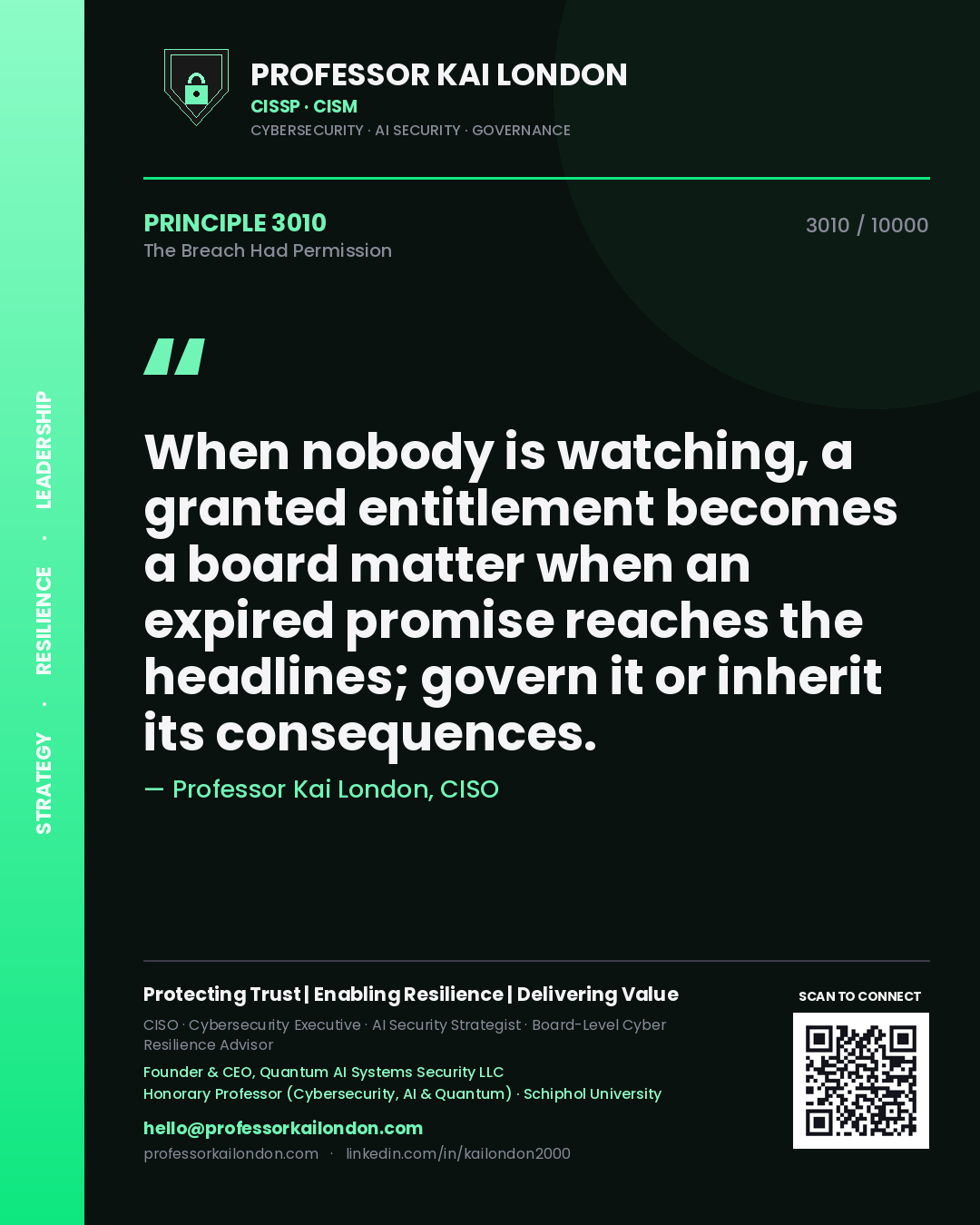 Professor Kai London principle 3010: When nobody is watching, a granted entitlement becomes a board matter when an expired promise reaches the headlines; govern it or inherit its consequences.