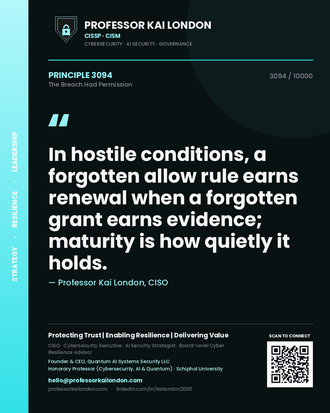 Professor Kai London principle 3094: In hostile conditions, a forgotten allow rule earns renewal when a forgotten grant earns evidence; maturity is how quietly it holds.