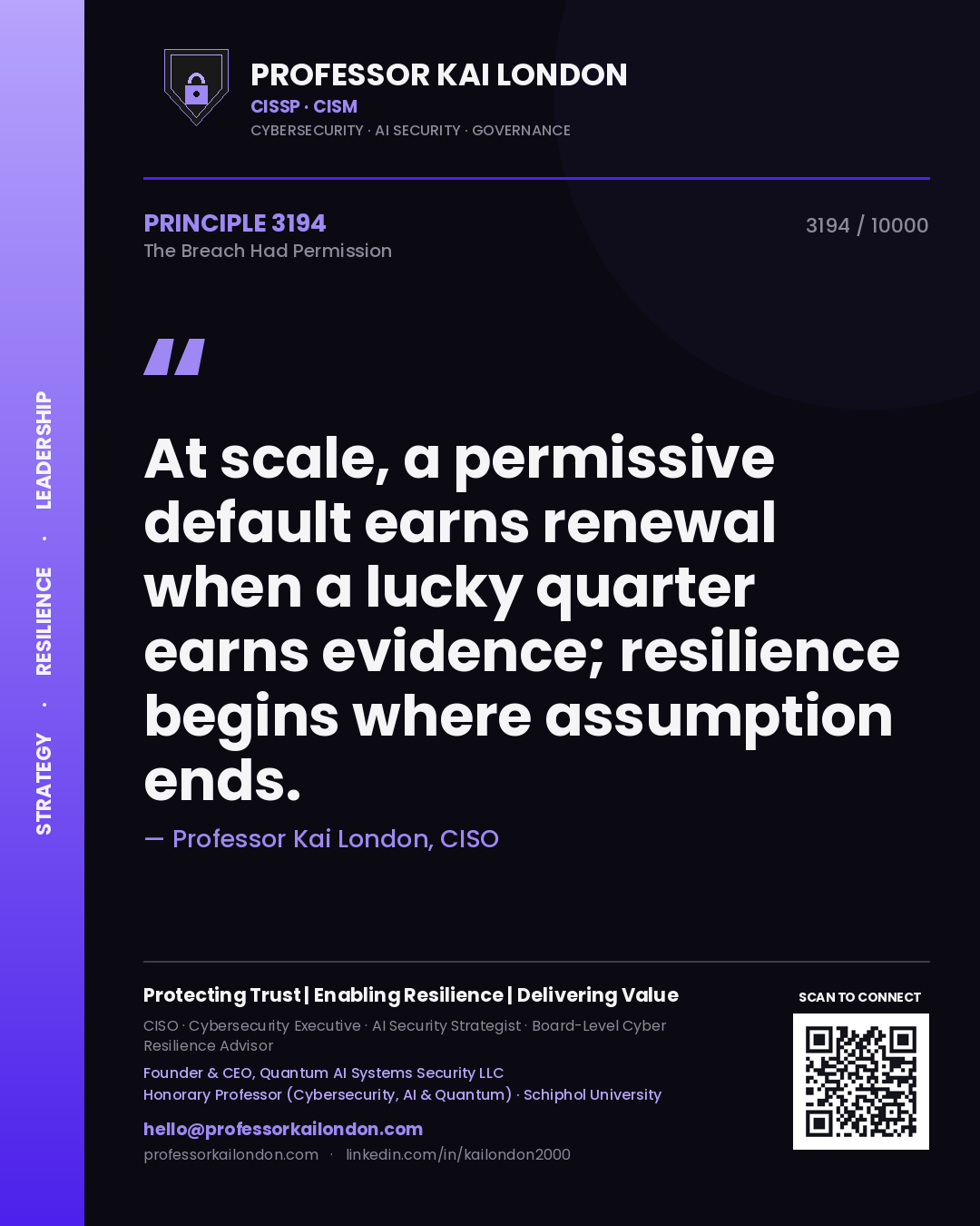 Professor Kai London principle 3194: At scale, a permissive default earns renewal when a lucky quarter earns evidence; resilience begins where assumption ends.