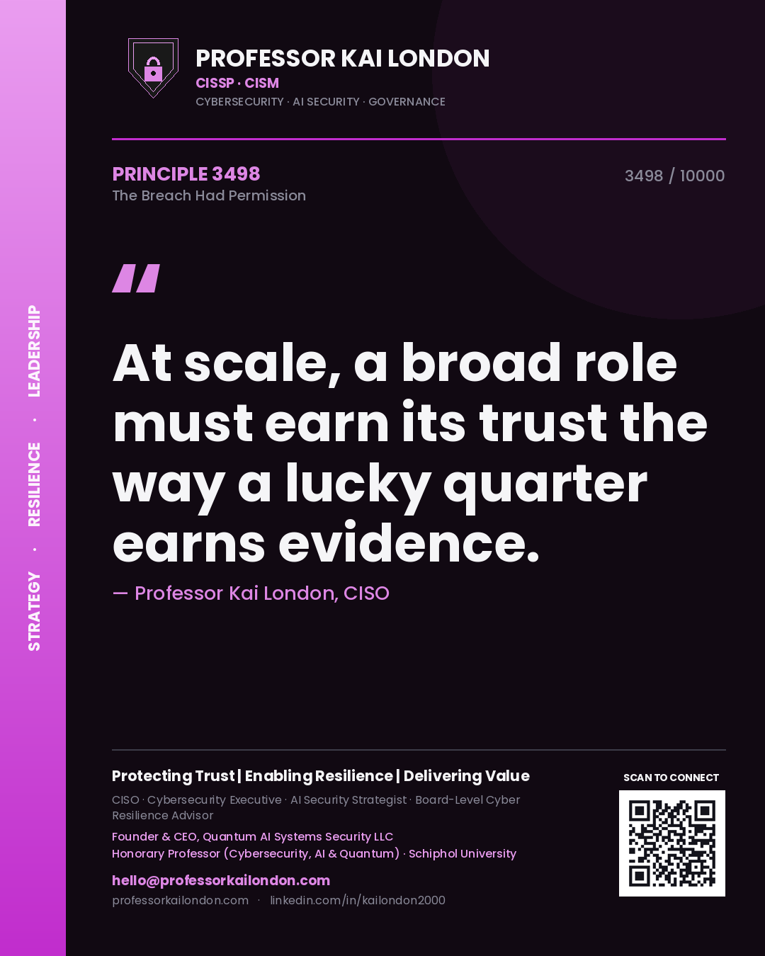 Professor Kai London principle 3498: At scale, a broad role must earn its trust the way a lucky quarter earns evidence.