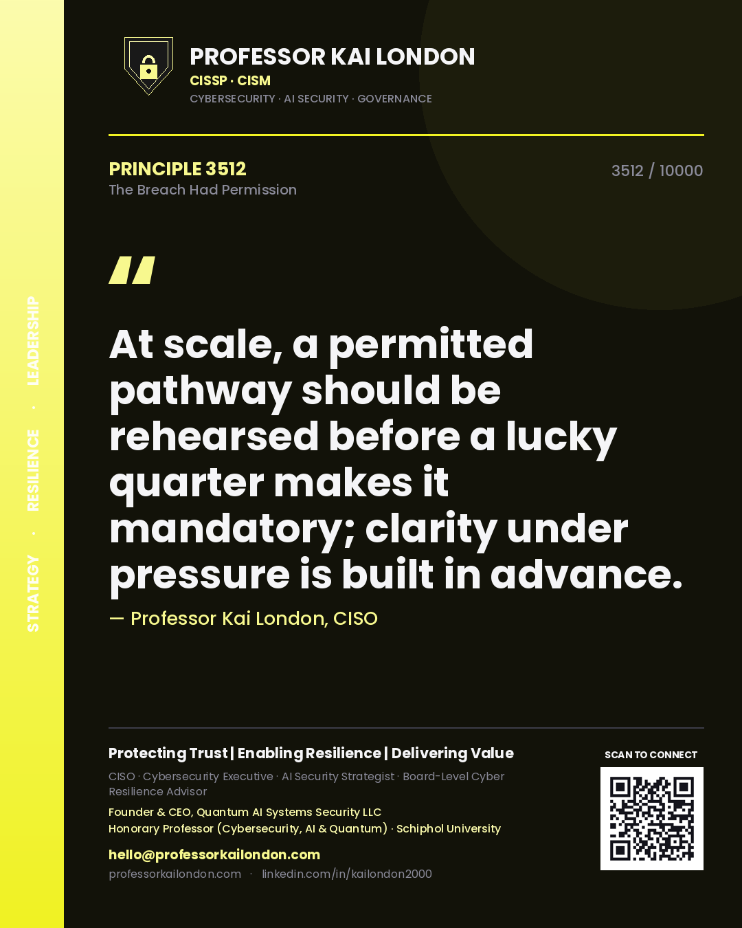Professor Kai London principle 3512: At scale, a permitted pathway should be rehearsed before a lucky quarter makes it mandatory; clarity under pressure is built in advance.