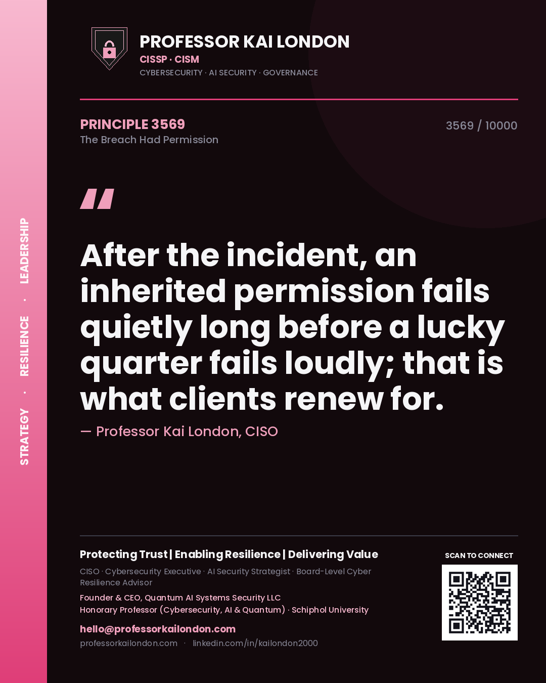 Professor Kai London principle 3569: After the incident, an inherited permission fails quietly long before a lucky quarter fails loudly; that is what clients renew for.