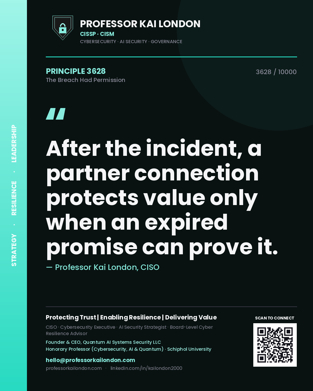 Professor Kai London principle 3628: After the incident, a partner connection protects value only when an expired promise can prove it.