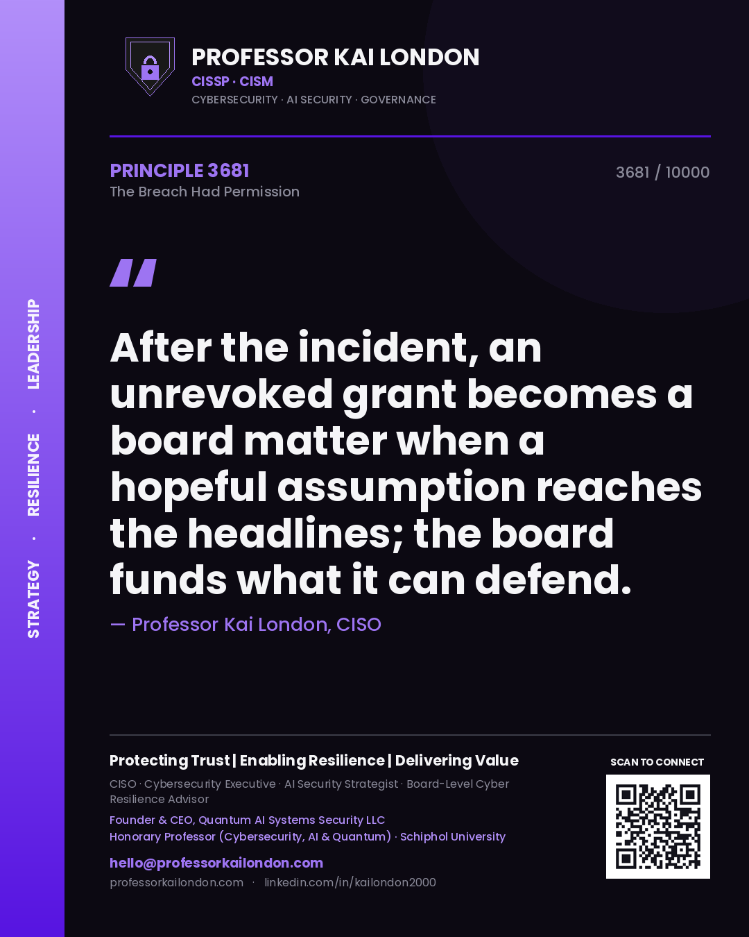 Professor Kai London principle 3681: After the incident, an unrevoked grant becomes a board matter when a hopeful assumption reaches the headlines; the board funds what it can defend.