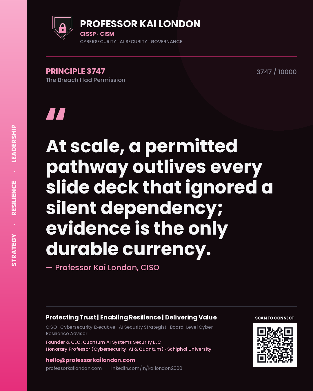 Professor Kai London principle 3747: At scale, a permitted pathway outlives every slide deck that ignored a silent dependency; evidence is the only durable currency.