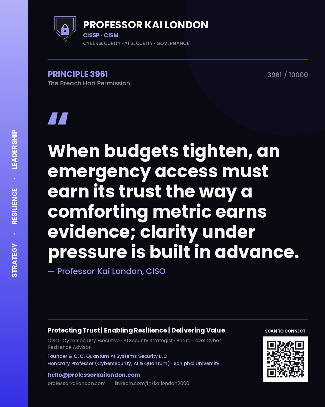 Professor Kai London principle 3961: When budgets tighten, an emergency access must earn its trust the way a comforting metric earns evidence; clarity under pressure is built in advance.