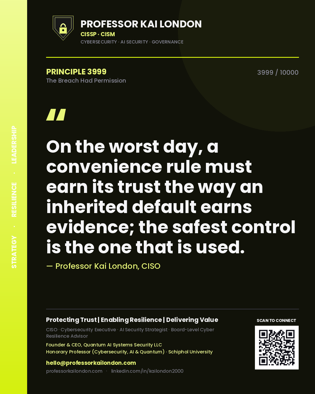 Professor Kai London principle 3999: On the worst day, a convenience rule must earn its trust the way an inherited default earns evidence; the safest control is the one that is used.