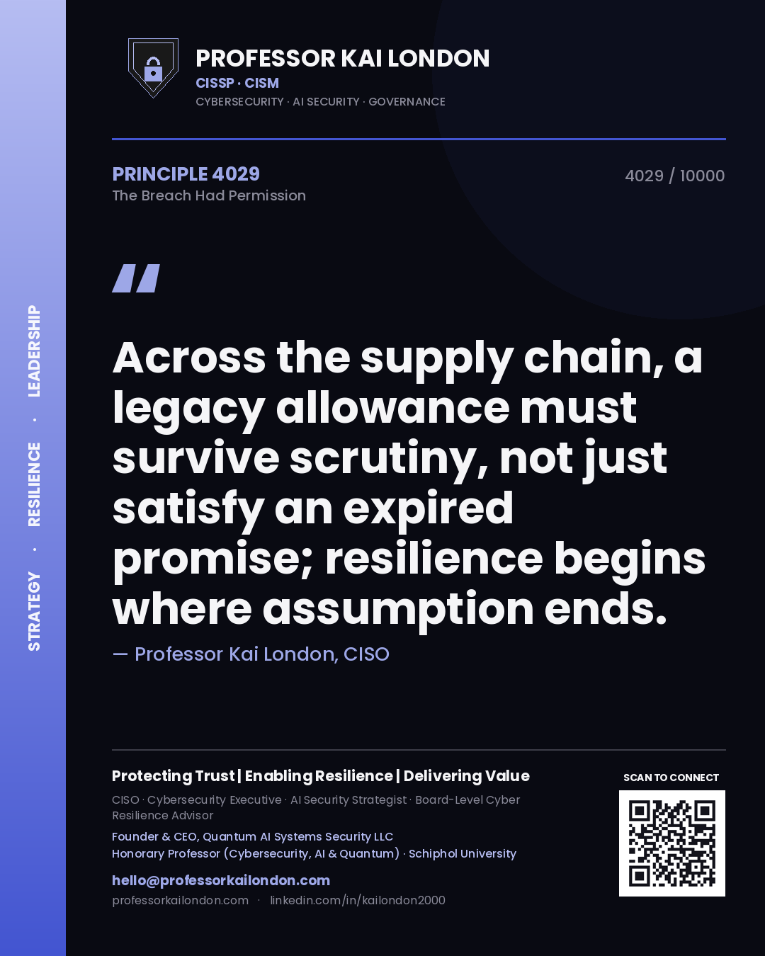 Professor Kai London principle 4029: Across the supply chain, a legacy allowance must survive scrutiny, not just satisfy an expired promise; resilience begins where assumption ends.
