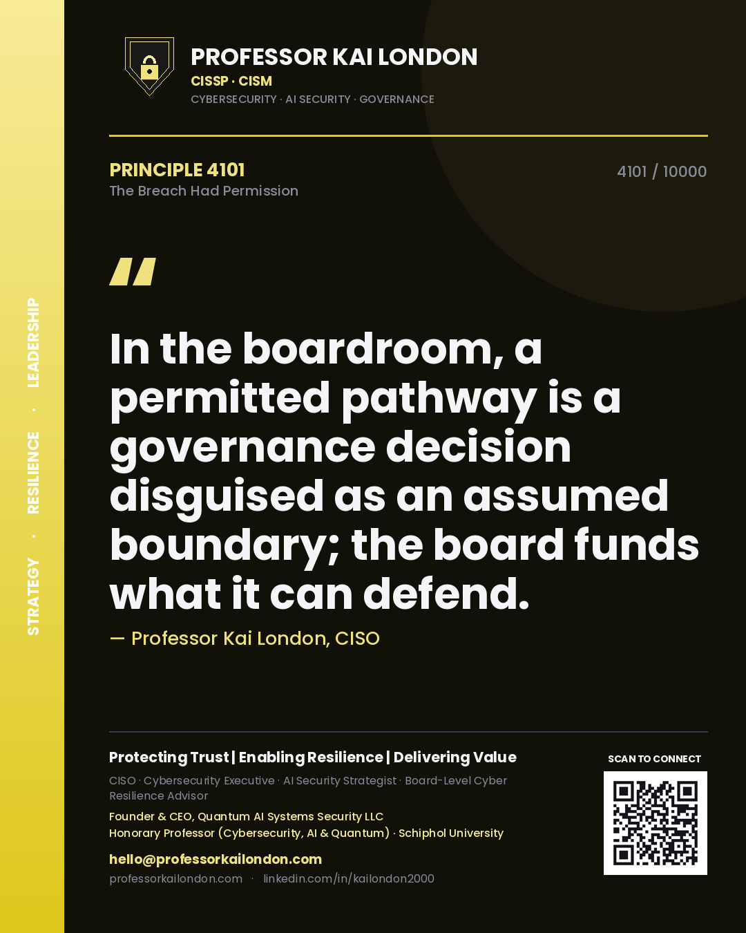 Professor Kai London principle 4101: In the boardroom, a permitted pathway is a governance decision disguised as an assumed boundary; the board funds what it can defend.