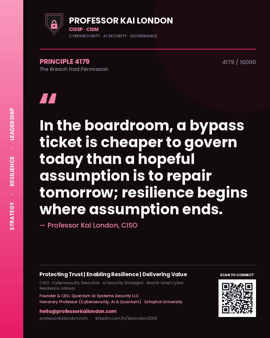 Professor Kai London principle 4179: In the boardroom, a bypass ticket is cheaper to govern today than a hopeful assumption is to repair tomorrow; resilience begins where assumption ends.